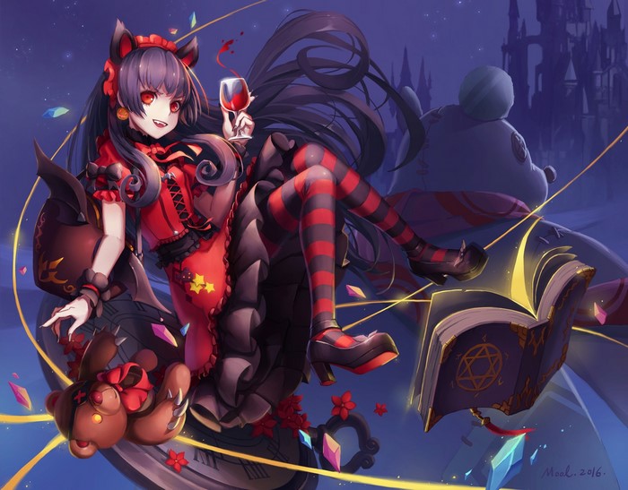 Anime girl with cat ears holding wine glass