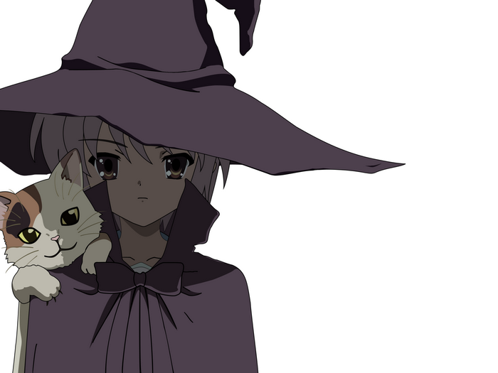 Nagato Yuki from The Melancholy of Haruhi Suzumiya with a cat