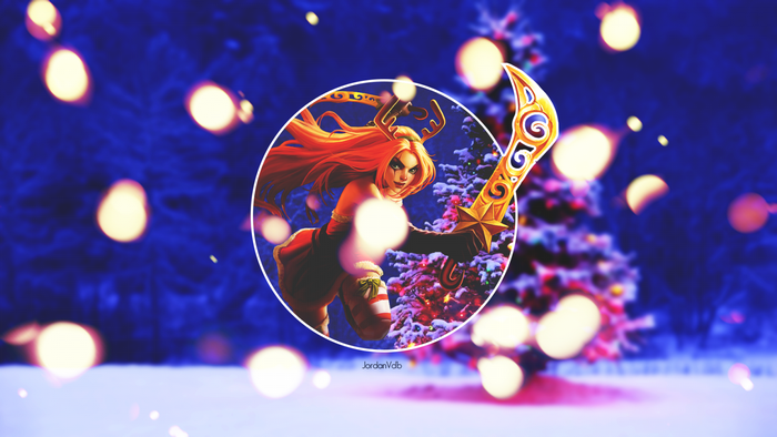 Katarina from League of Legends in Christmas attire