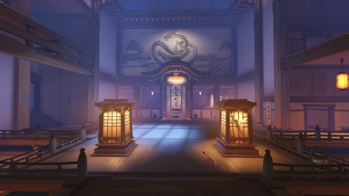 Hanamura Overwatch map interior with dragon painting