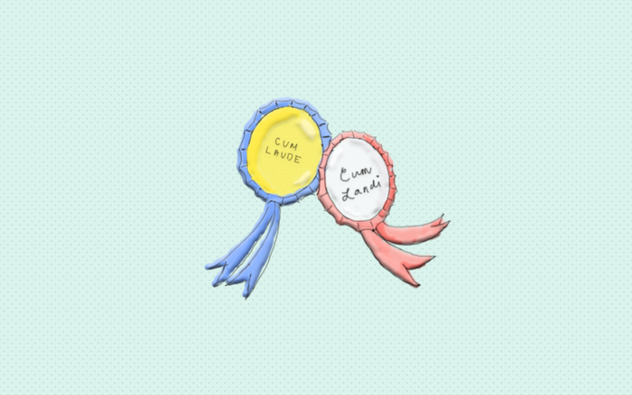 Two award ribbons with Latin text