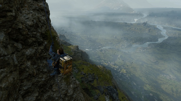 Man climbing a cliff in Death Stranding 4K