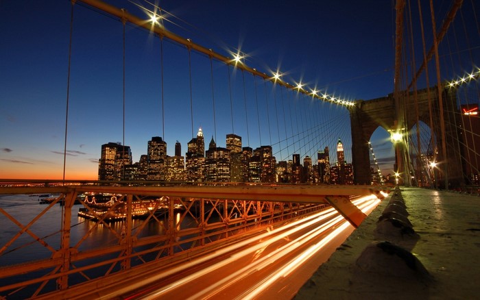 Brooklyn Bridge at Dusk with New York City Skyline