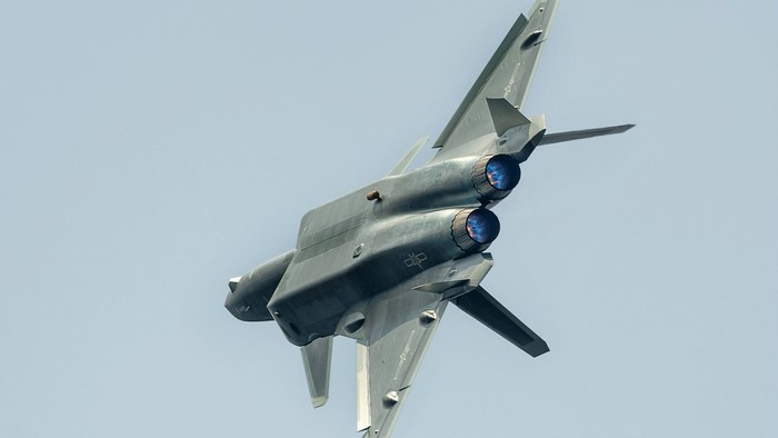 Chengdu J-20 fighter jet with afterburners