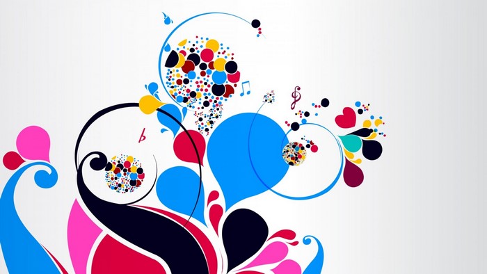 Abstract colorful illustration with musical notes and hearts