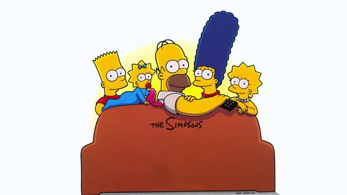 The Simpsons family on a couch