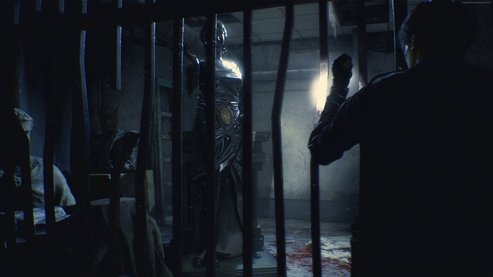 Leon S. Kennedy from Resident Evil 2 in a dark room