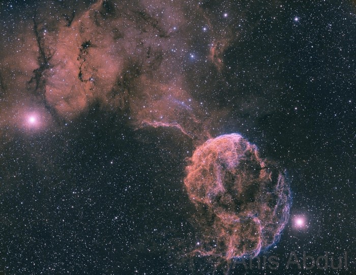 Crescent Nebula and Stars in Space