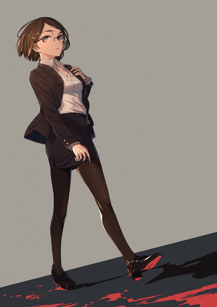 Anime girl in business suit and glasses