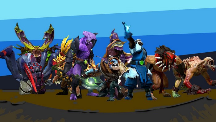 Dota 2 characters including Broodmother, Faceless Void, and Bloodseeker
