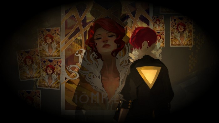 Redhead woman and person with yellow triangle on back