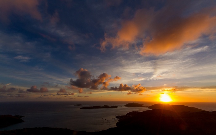Sunset over islands and ocean
