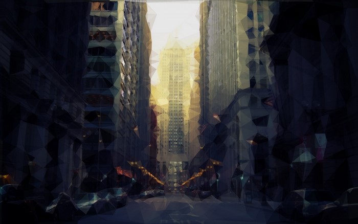 Street view of skyscrapers at dusk