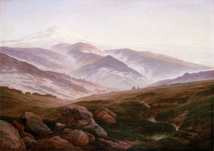 Misty Mountain Landscape with Rocks