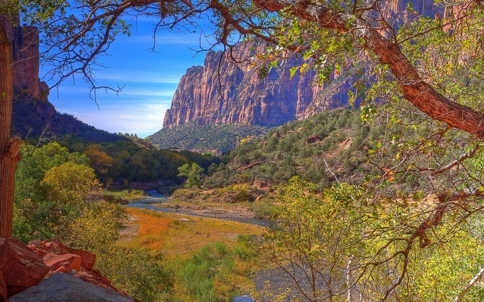 River valley with sandstone cliffs and autumn foliage