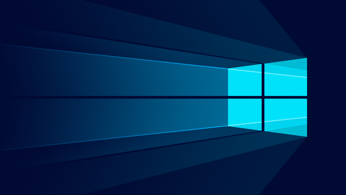 Windows 10 logo with blue light and shadows