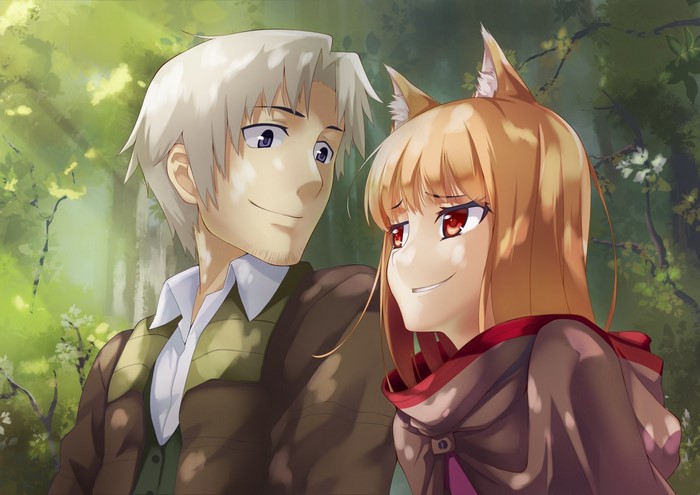 Holo and Lawrence from Spice and Wolf in a forest