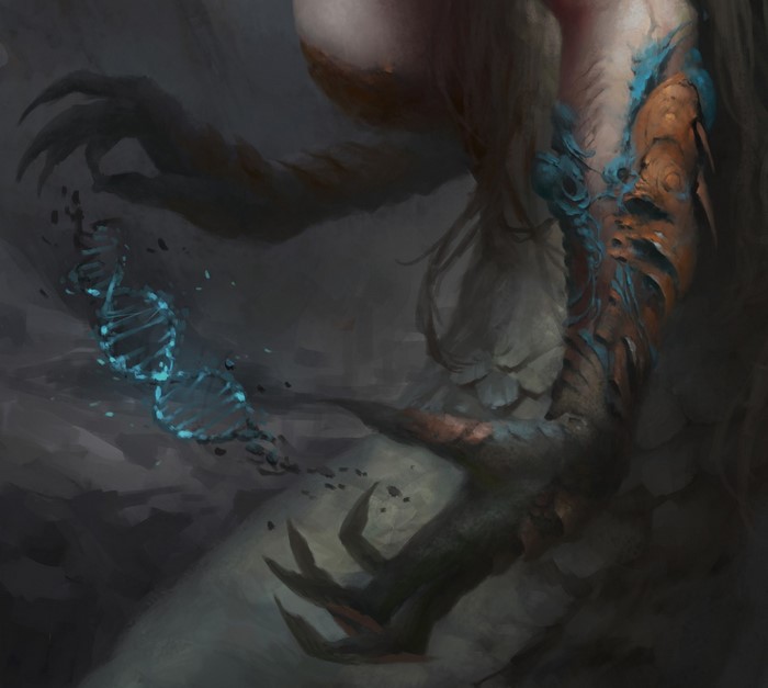 Fantasy creature manipulating DNA