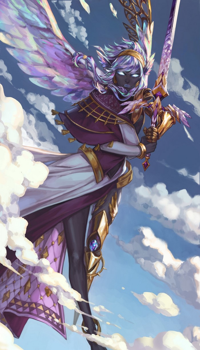 Fantasy angel warrior with sword and wings
