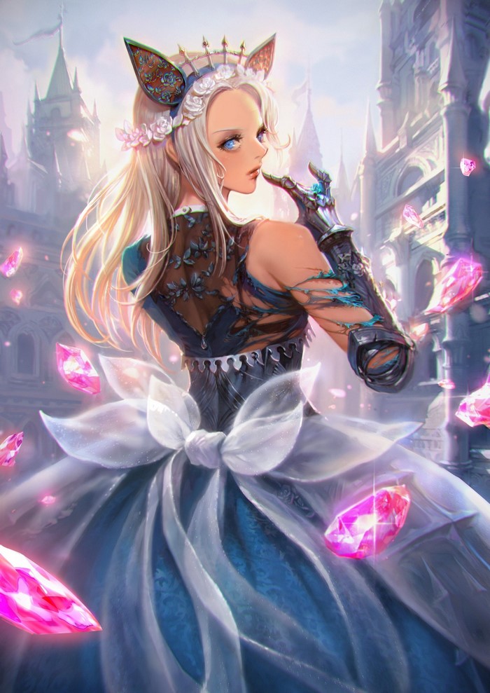 Anime girl with cat ears and a fantasy dress
