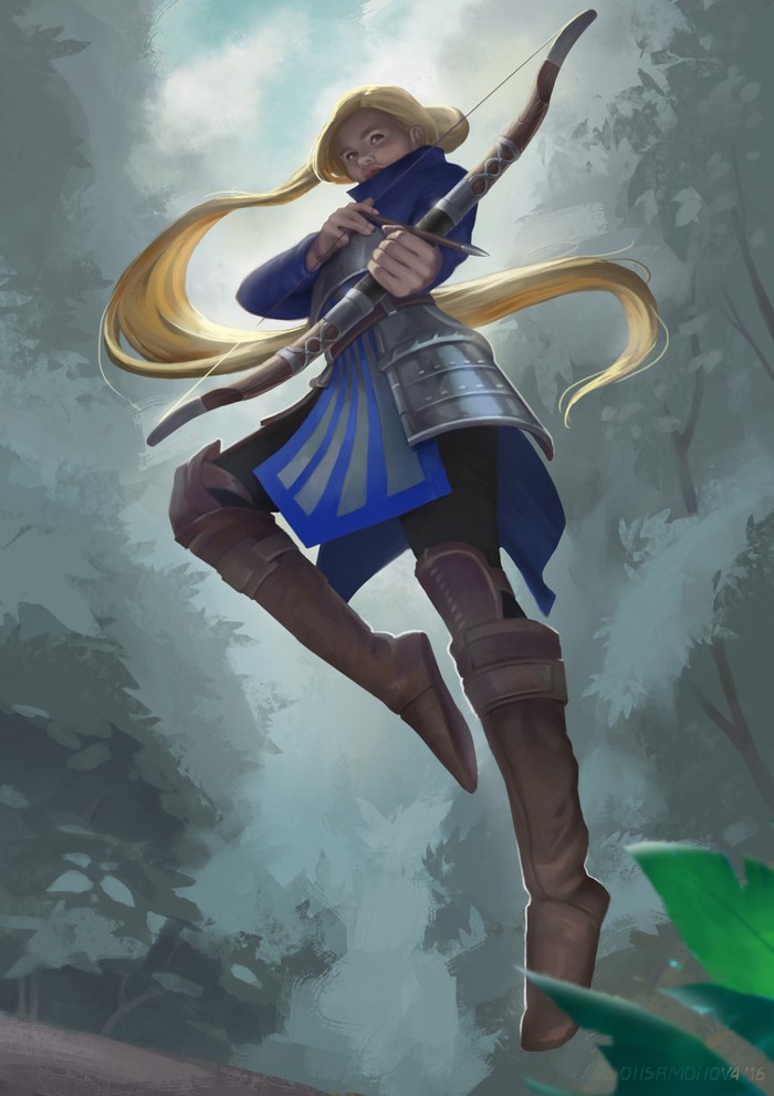 Fantasy warrior archer in armor with bow
