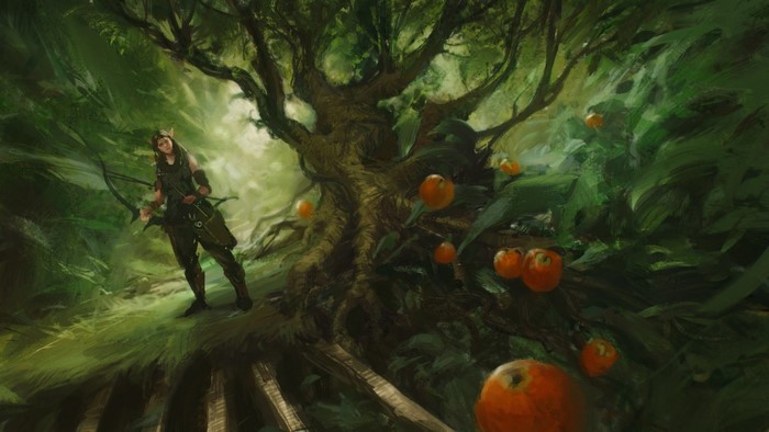 Fantasy warrior with bow and arrow in a forest