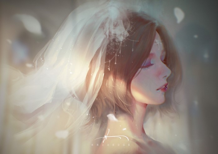 Woman in wedding dress with veil