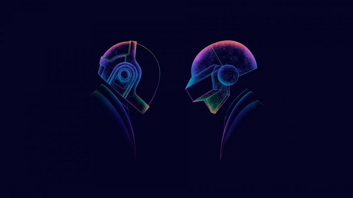 Daft Punk illustration with neon outlines