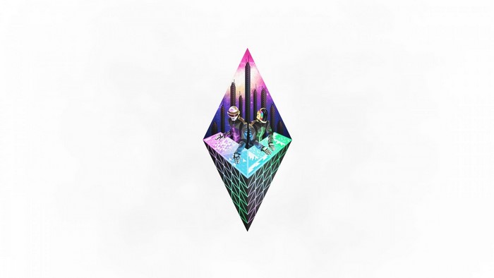 Daft Punk illustration with geometric city