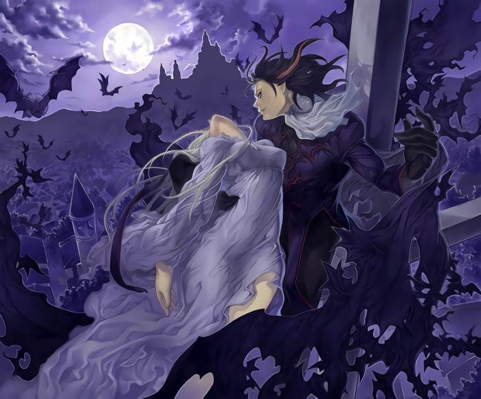 Vampire couple in a dark fantasy landscape