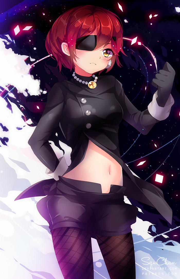 Anime girl with red hair and eyepatch