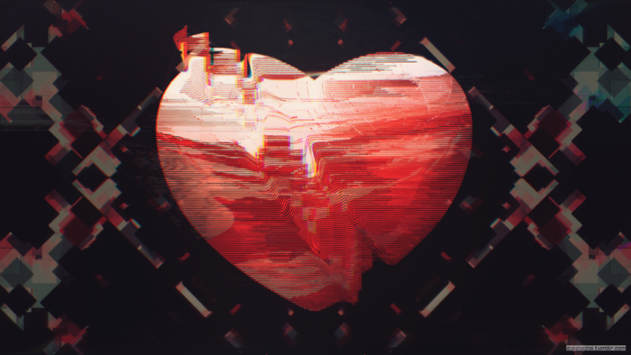 Glitch art heart with abstract background