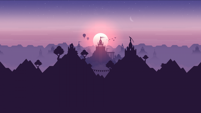 Alto's Adventure screenshot with castles at sunrise