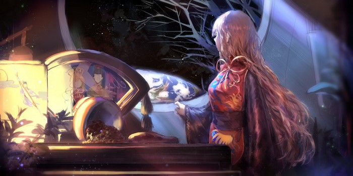 Junko from Touhou Project looking at Earth