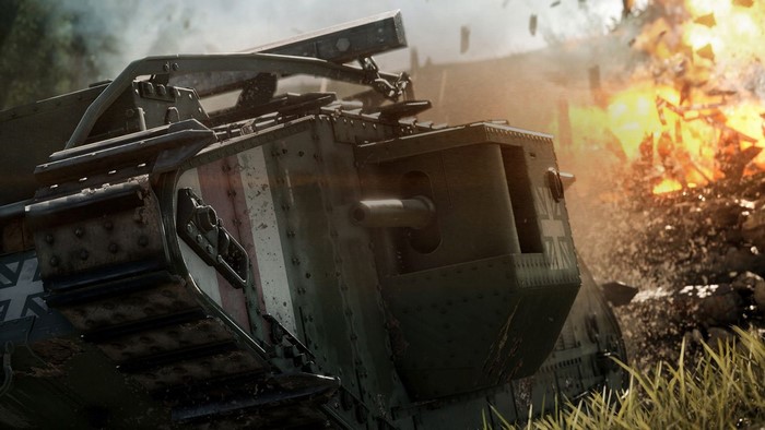 Tank in Battlefield 1 during an explosion