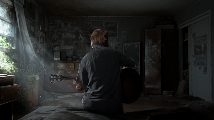 The Last of Us Part 2 Character Playing Guitar in Darkness