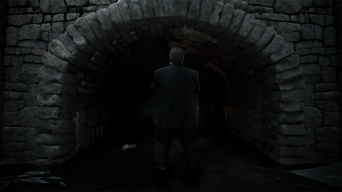 Mads Mikkelsen in a tunnel from Death Stranding