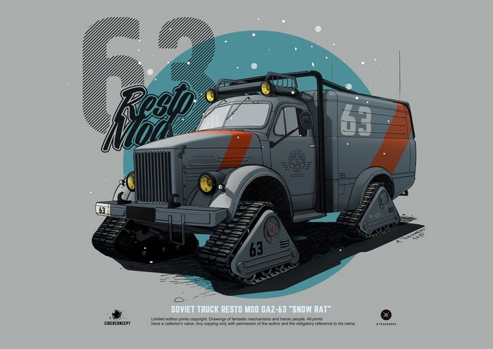 Soviet Truck Resto Mod GAZ-63 Snow Rat Illustration