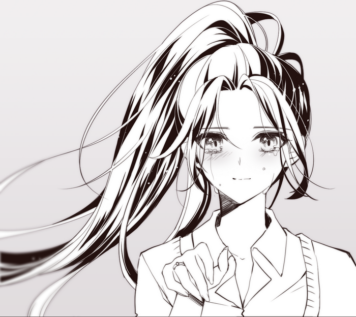 Anime girl crying with a high ponytail