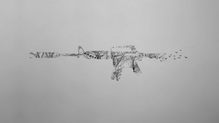 M4A1 S rifle made of trees and birds