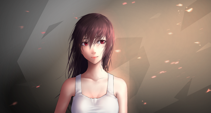 Anime girl with long dark hair and red eyes