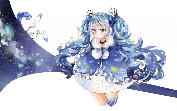 Hatsune Miku with a rabbit in a starry outfit