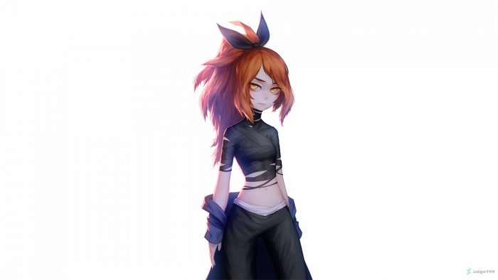 Anime girl with red hair and black outfit
