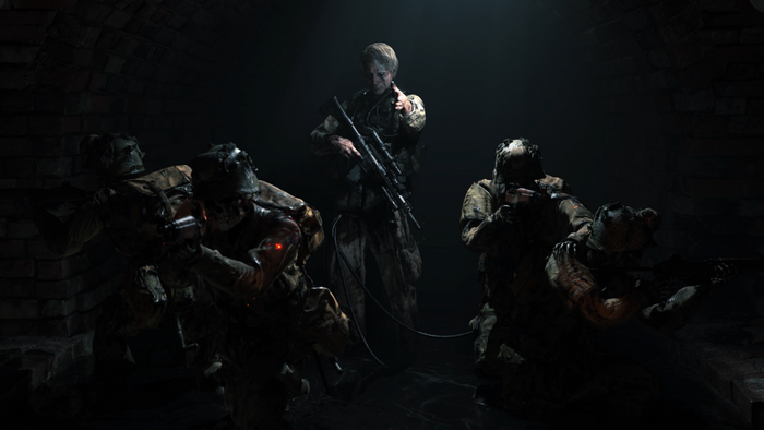 Mads Mikkelsen and soldiers in Death Stranding