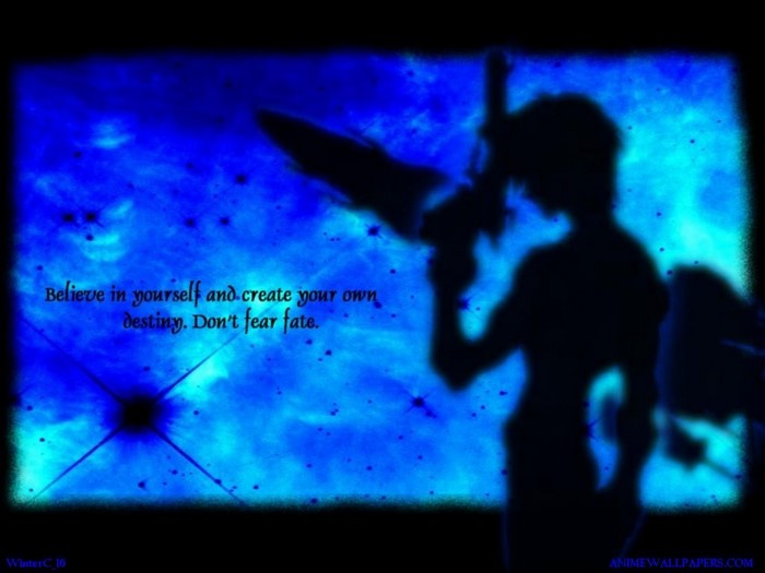 Silhouette of a character with a sword against a blue background