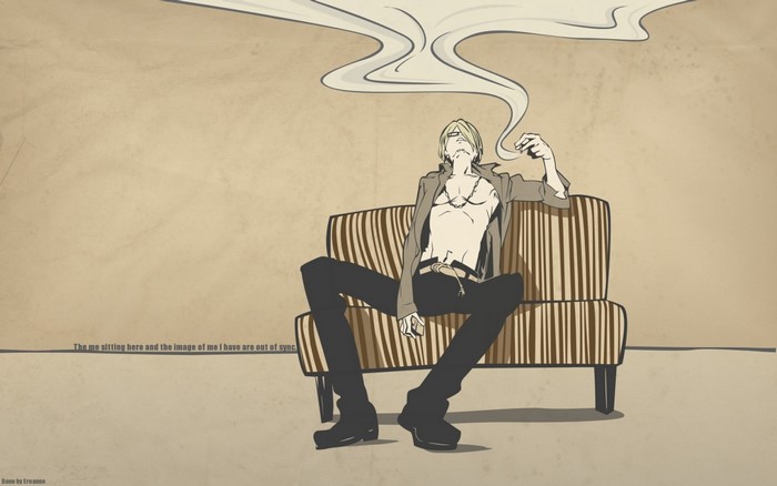 Sanji from One Piece sitting and smoking