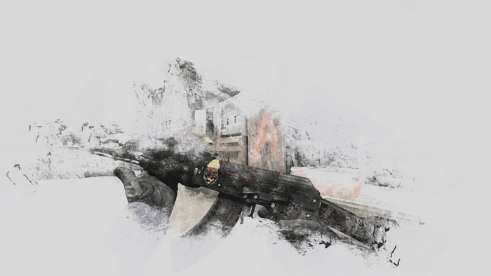 AK-47 in a snowy, abstract environment