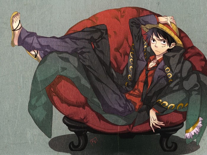 Monkey D Luffy Relaxed on Red Chair
