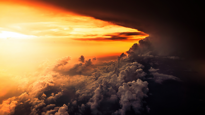 Dramatic sunset storm clouds from above
