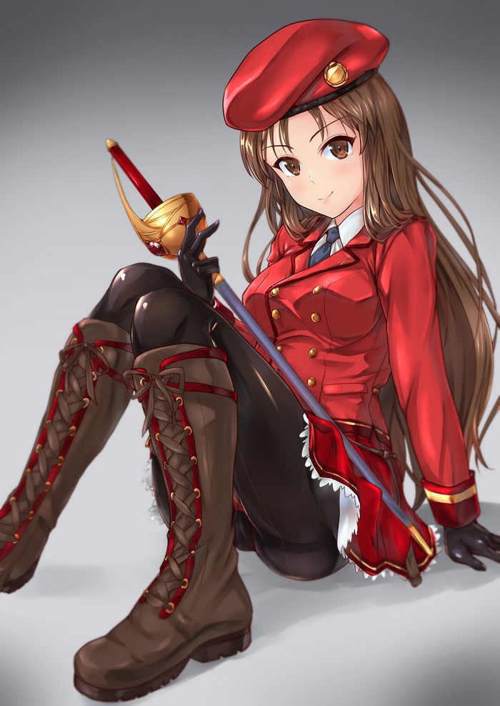 Anime girl in red uniform with sword
